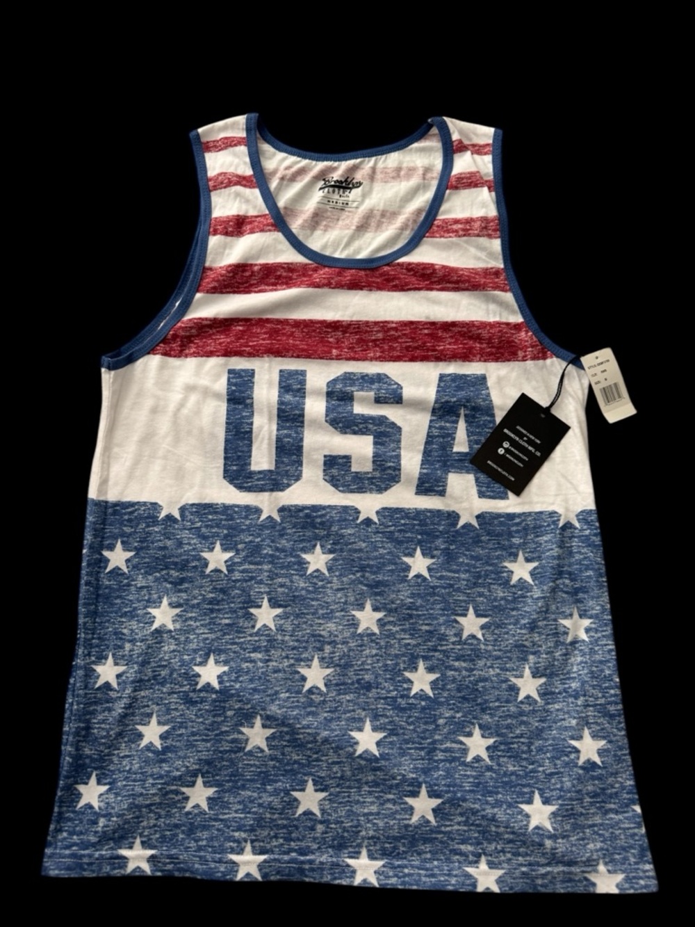 New men’s Brooklyn Cloth Red White Blue USA Star Print Tank Top medium